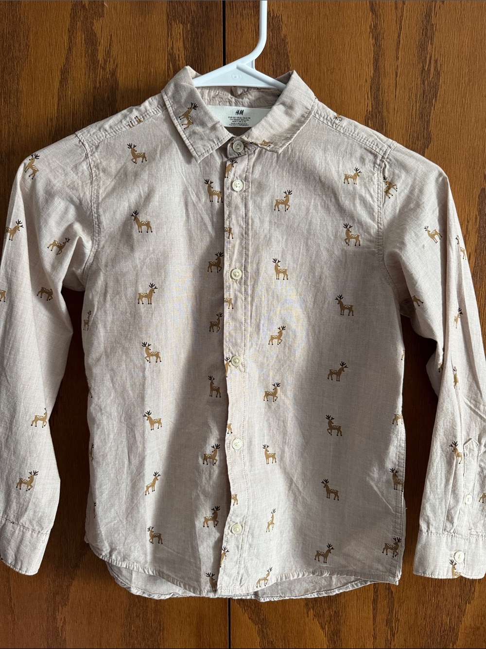 H&M Beige Button-Down Shirt with Reindeer Print
